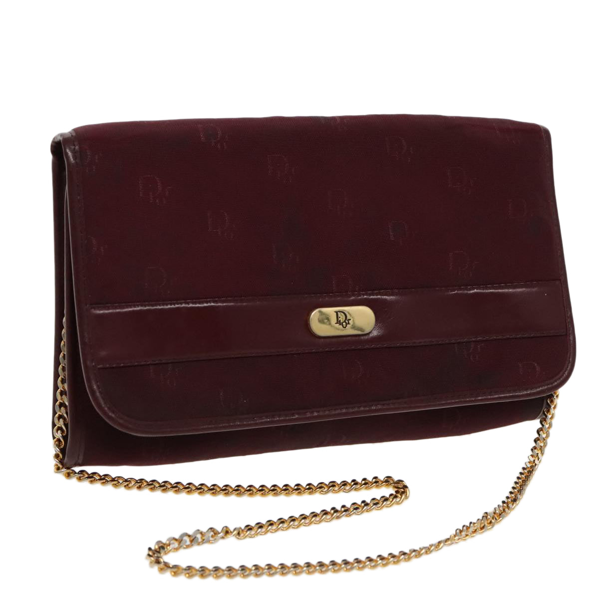 Christian Dior Chain Shoulder Bag Nylon Bordeaux Auth fm3989