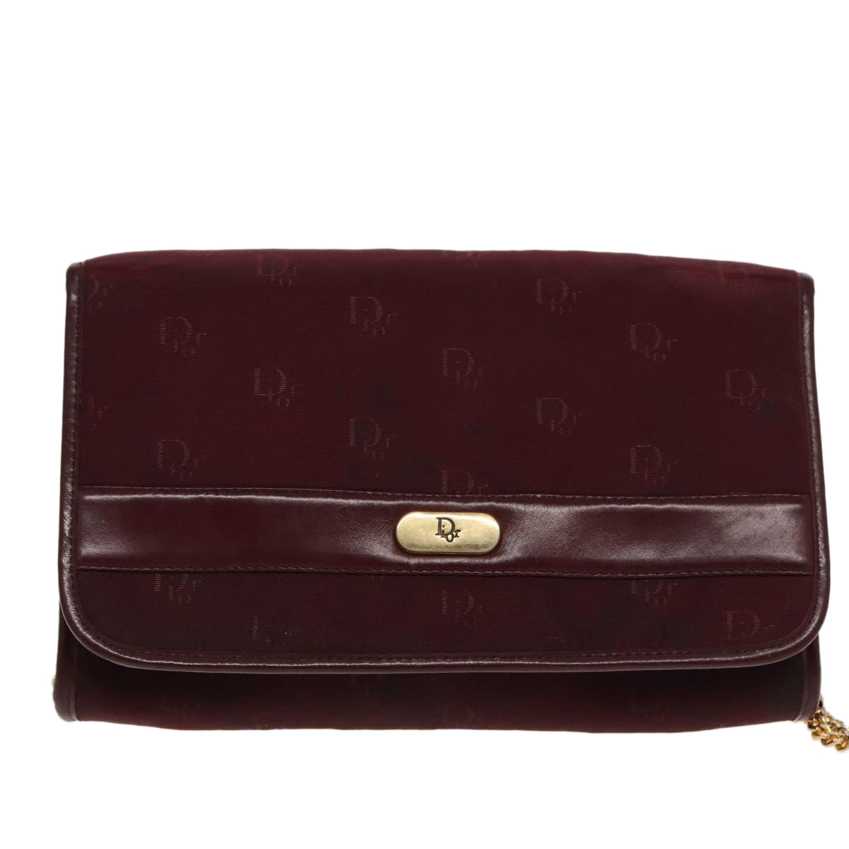 Christian Dior Chain Shoulder Bag Nylon Bordeaux Auth fm3989