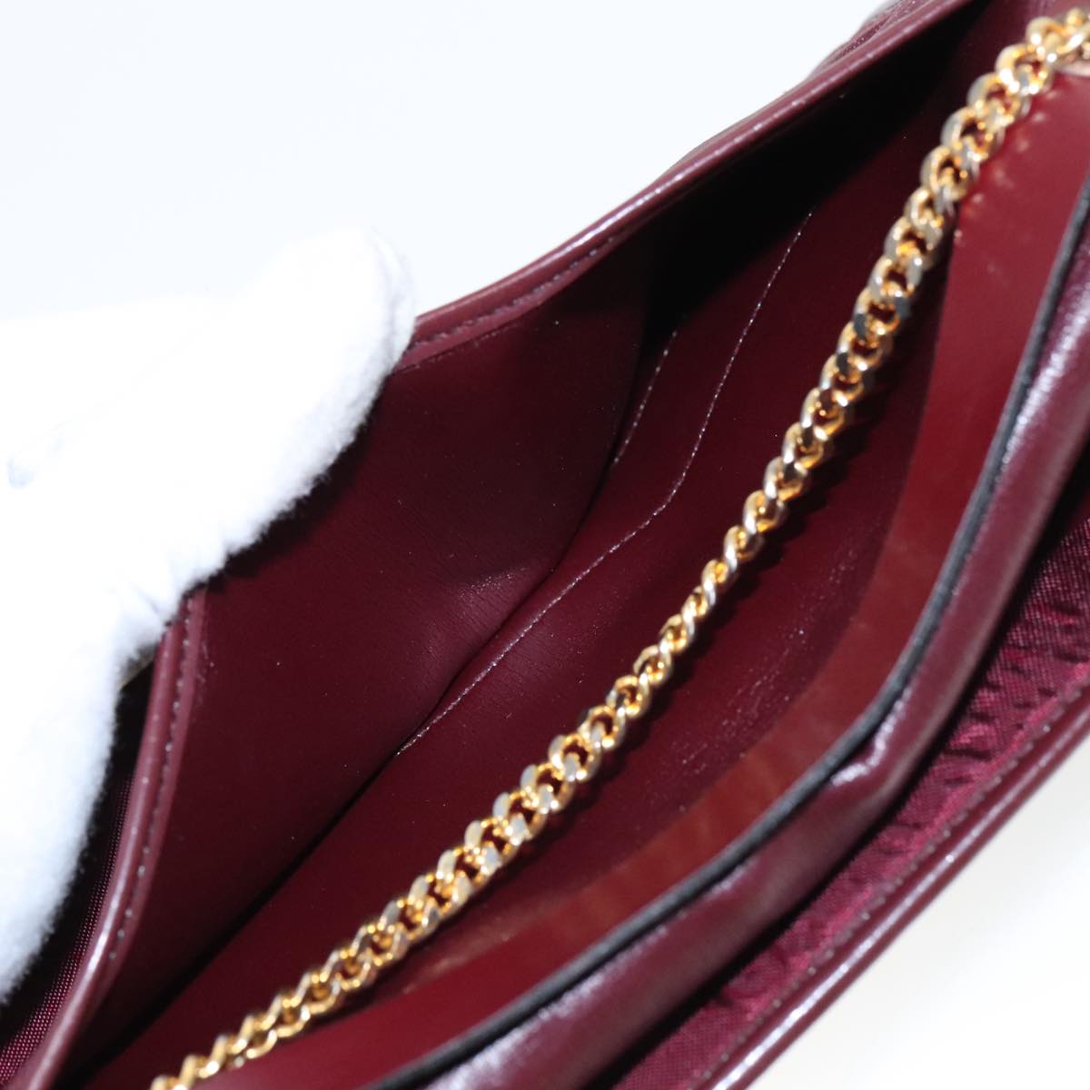 Christian Dior Chain Shoulder Bag Nylon Bordeaux Auth fm3989