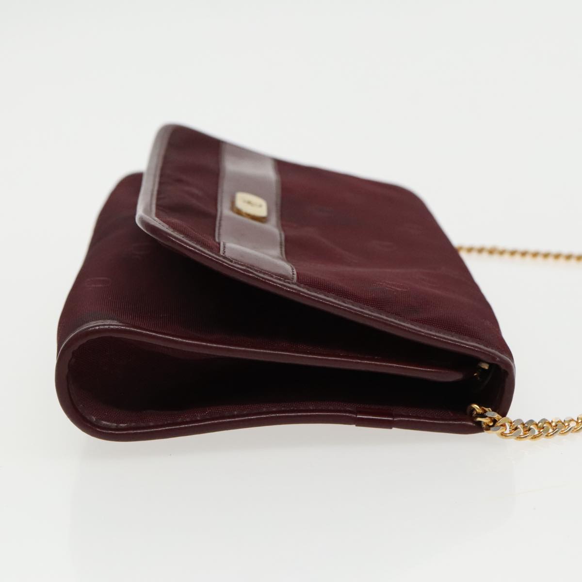 Christian Dior Chain Shoulder Bag Nylon Bordeaux Auth fm3989