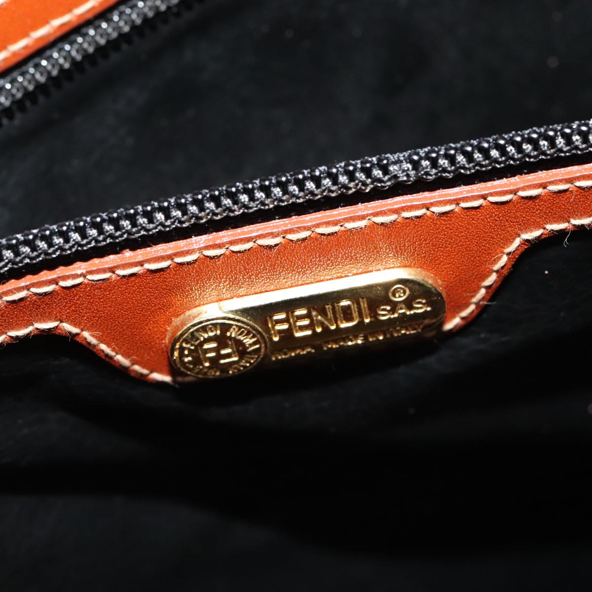 FENDI Pecan Canvas Boston Bag Brown Black Gold Auth fm4002