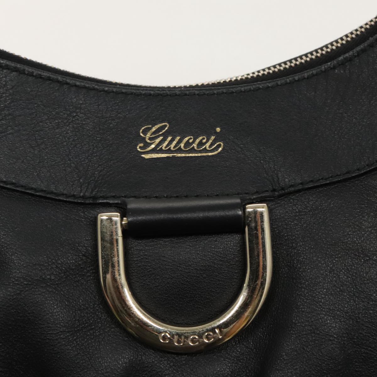 GUCCI Abbey Hand Bag Leather Black Gold 189833 Auth fm4007