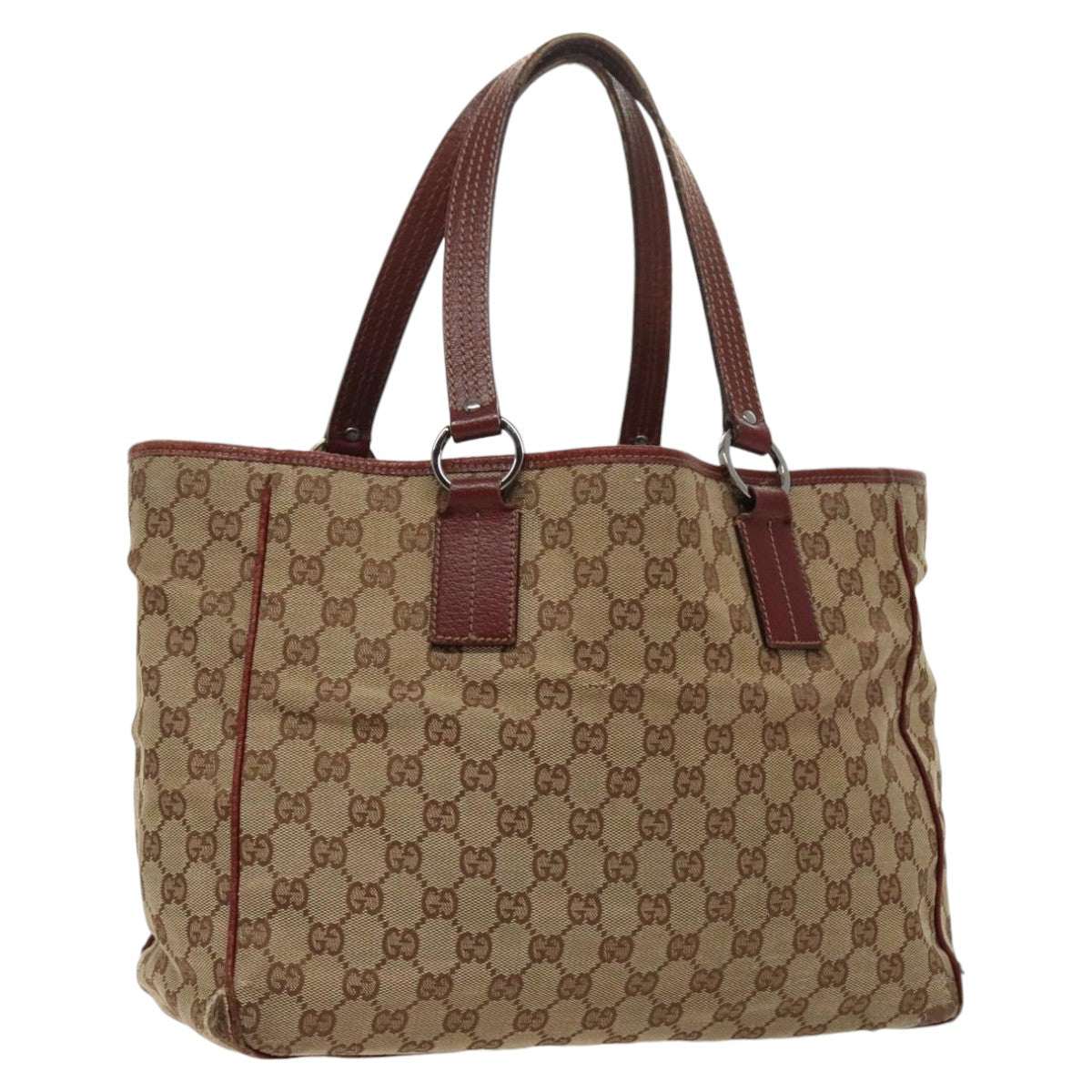 GUCCI GG Canvas Tote Bag Beige Silver Auth fm4008