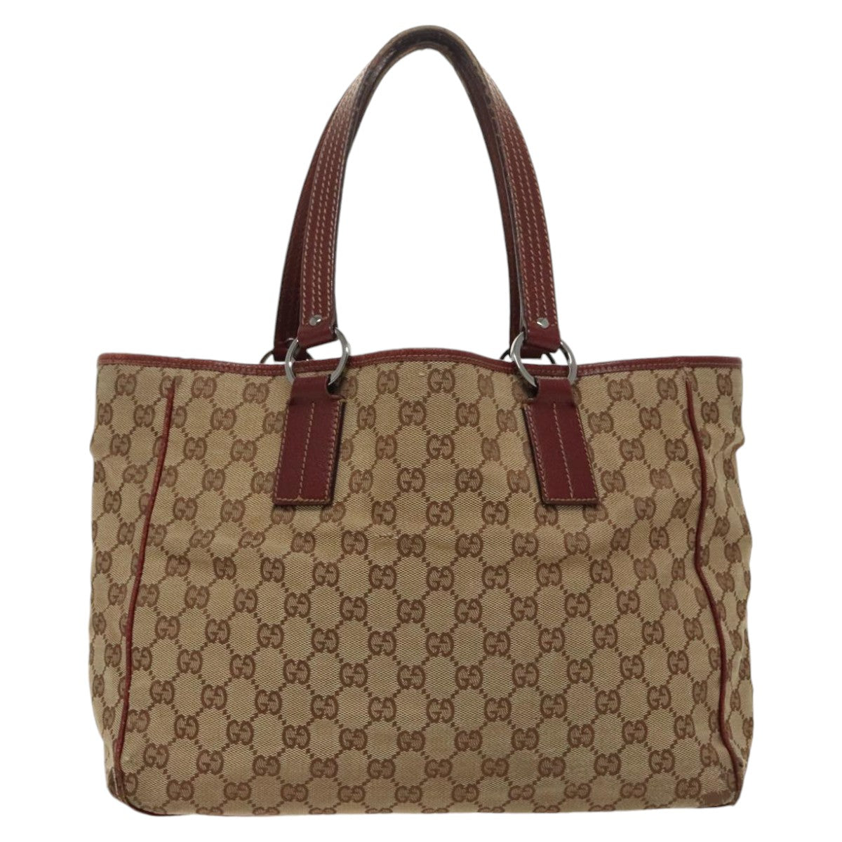 GUCCI GG Canvas Tote Bag Beige Silver Auth fm4008