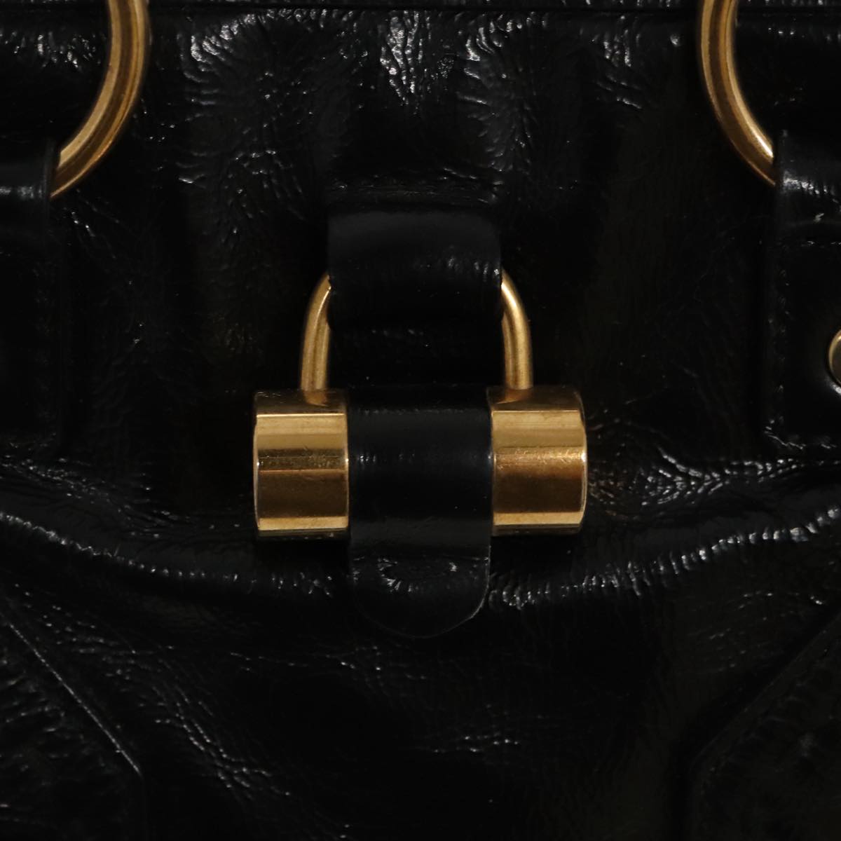 SAINT LAURENT Muse Hand Bag Patent leather Black Gold 156465 Auth fm4011