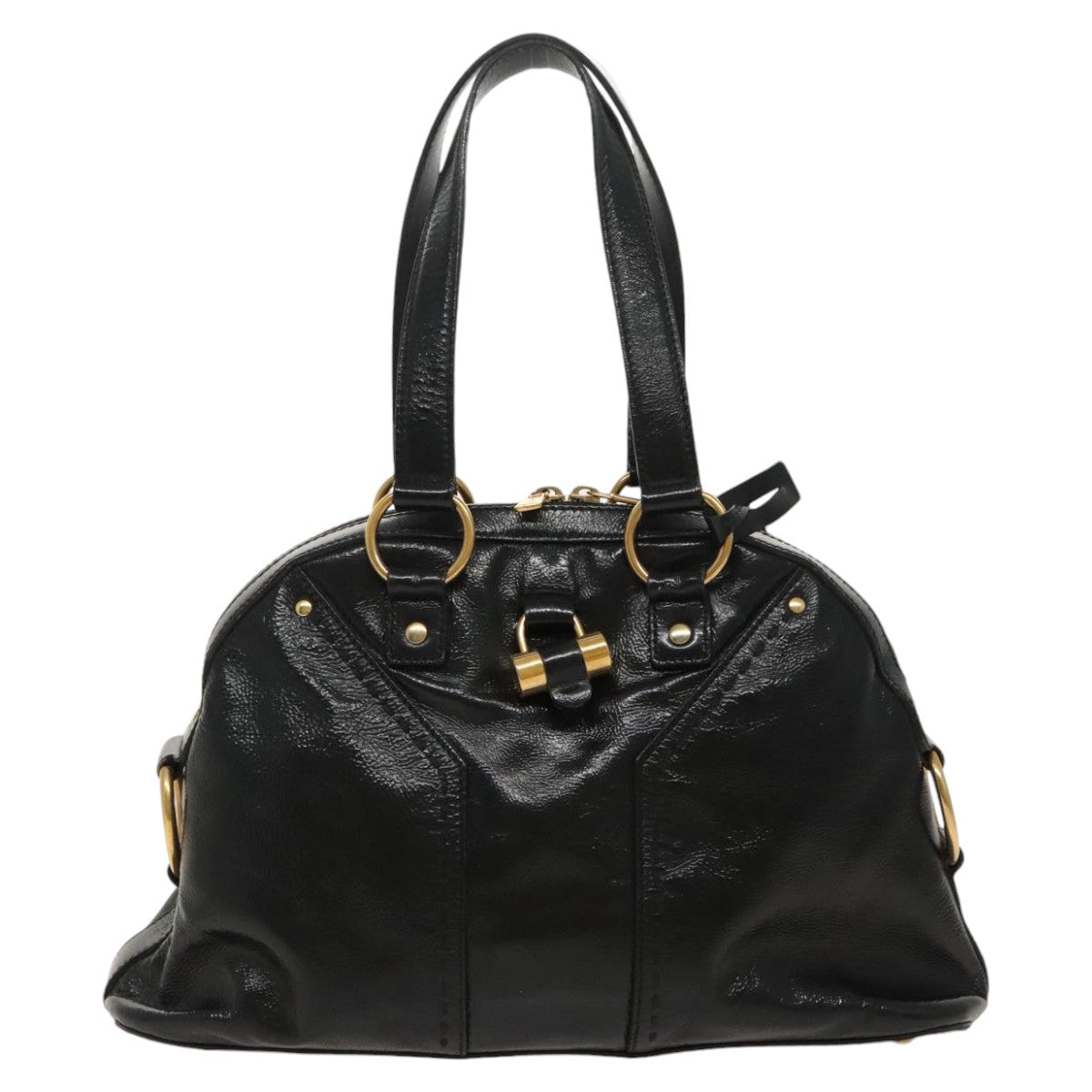 SAINT LAURENT Muse Hand Bag Patent leather Black Gold 156465 Auth fm4011