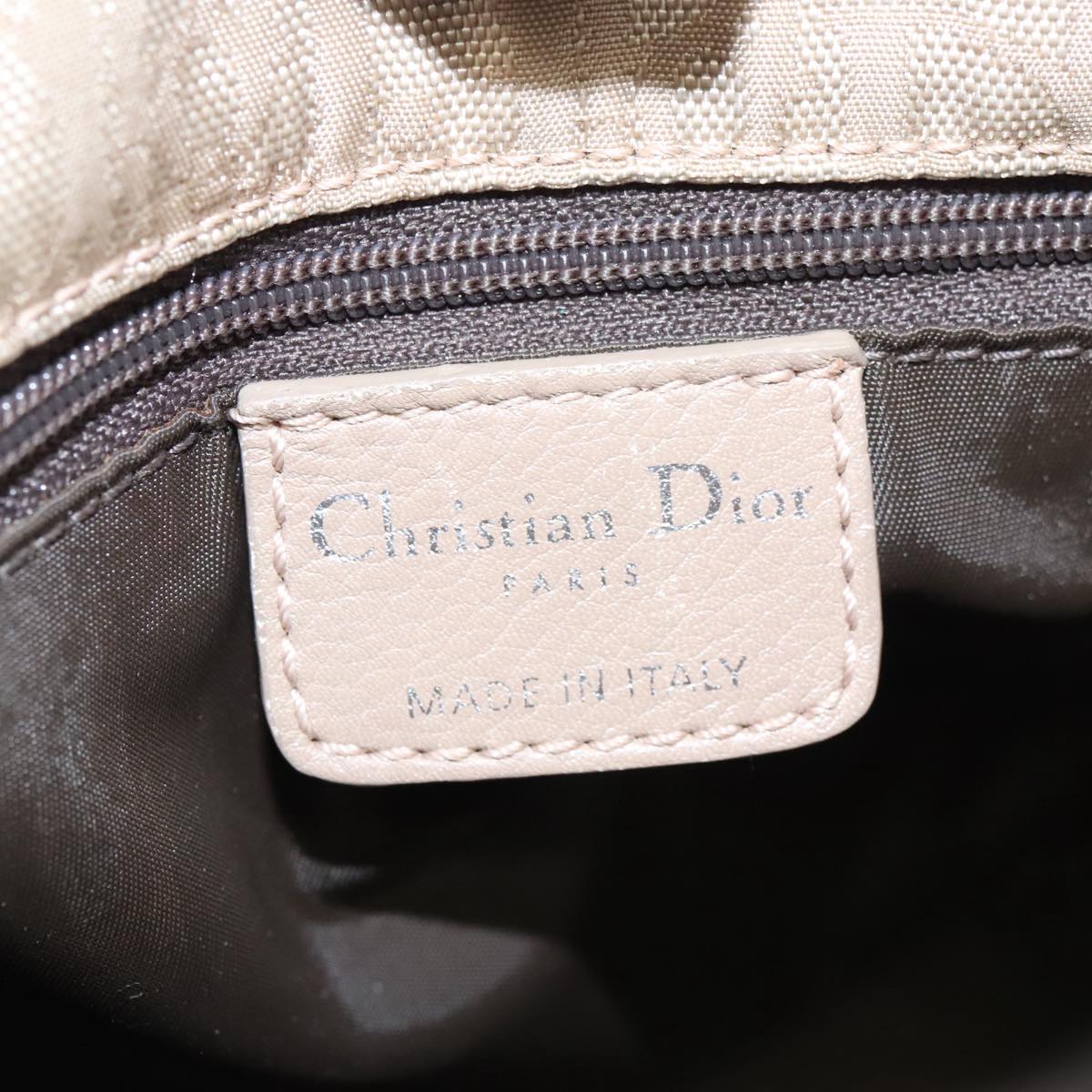 Christian Dior Trotter Canvas Tote Bag Beige Silver Auth fm4016