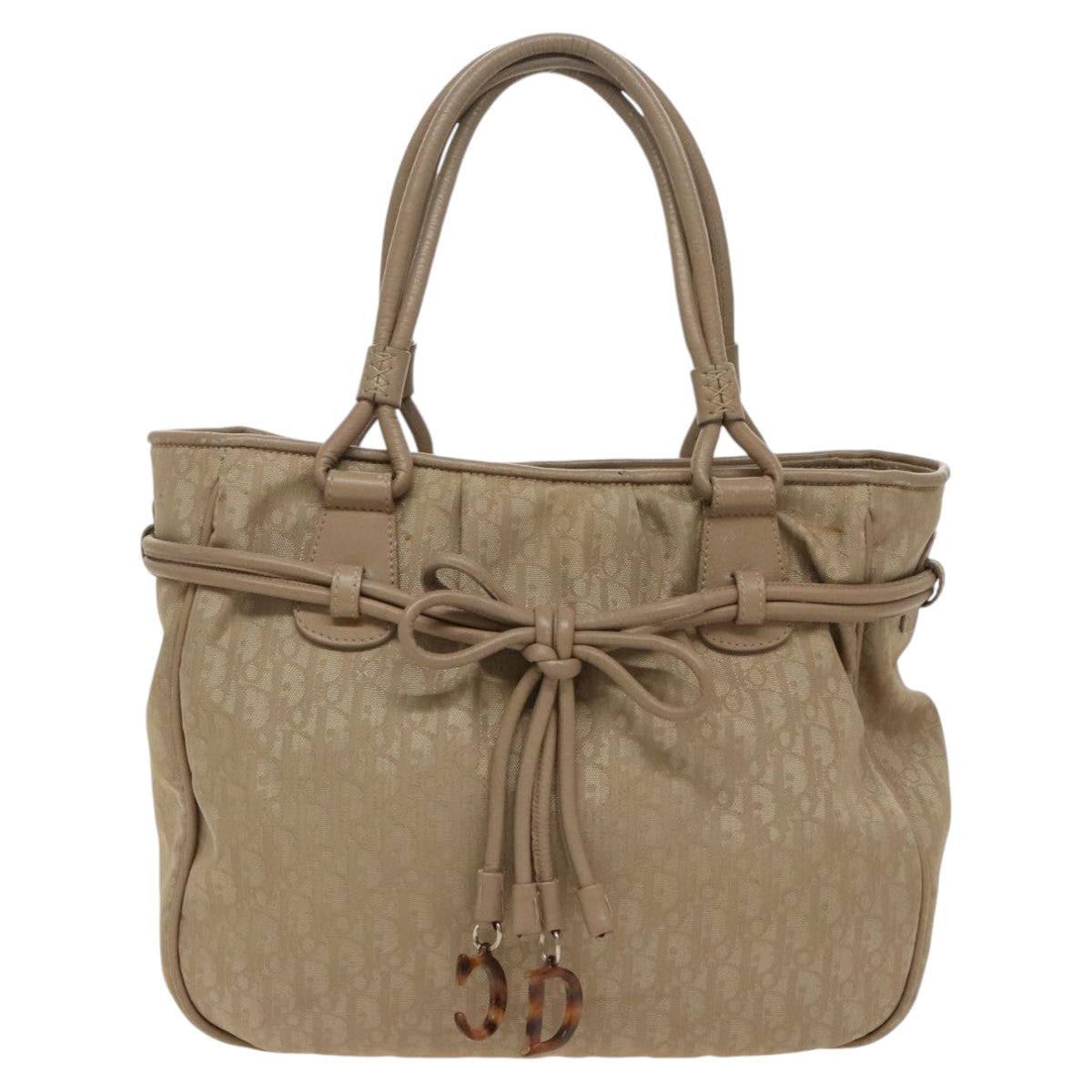 Christian Dior Trotter Canvas Tote Bag Beige Silver Auth fm4016