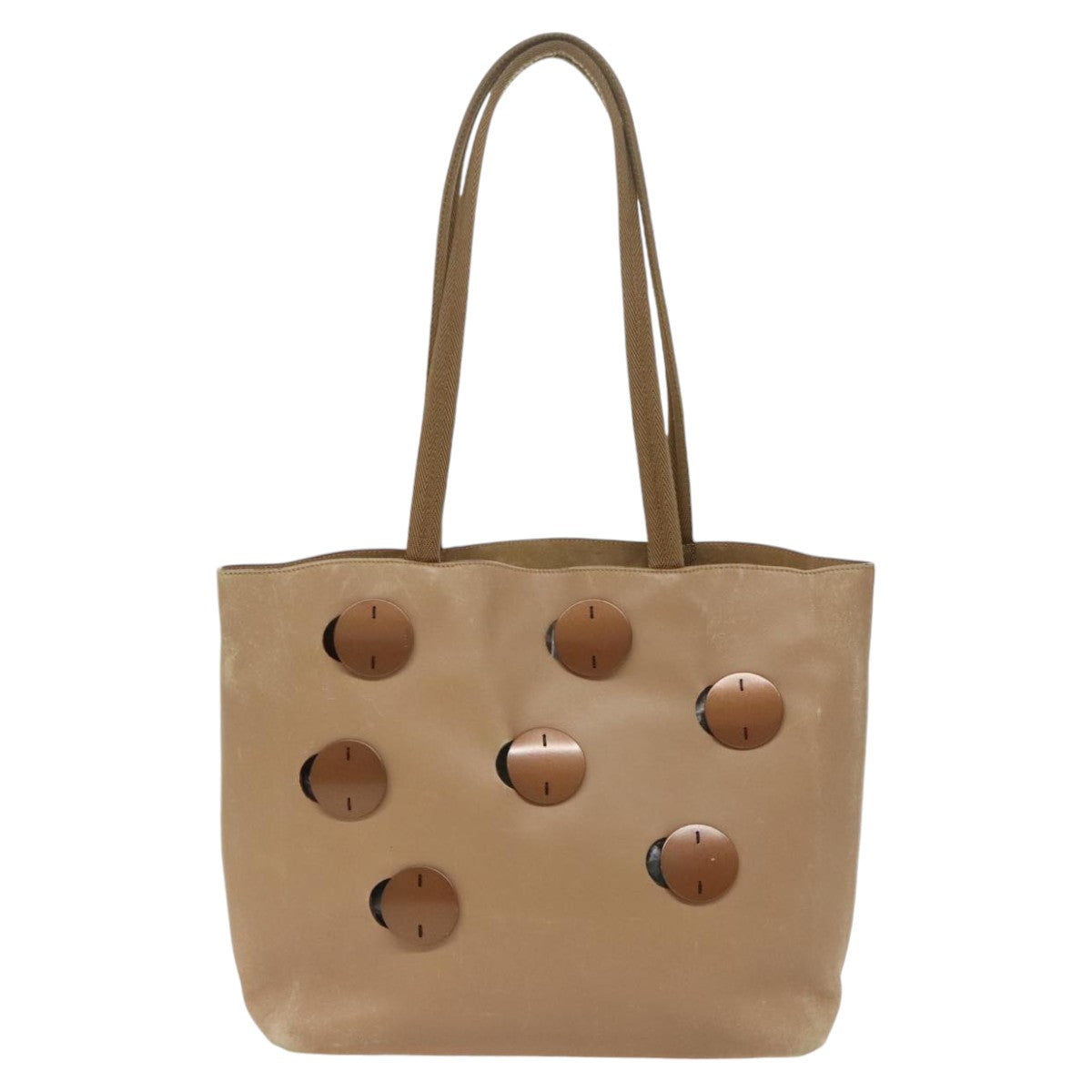 PRADA Tote Bag Leather Beige Auth fm4017 - 0