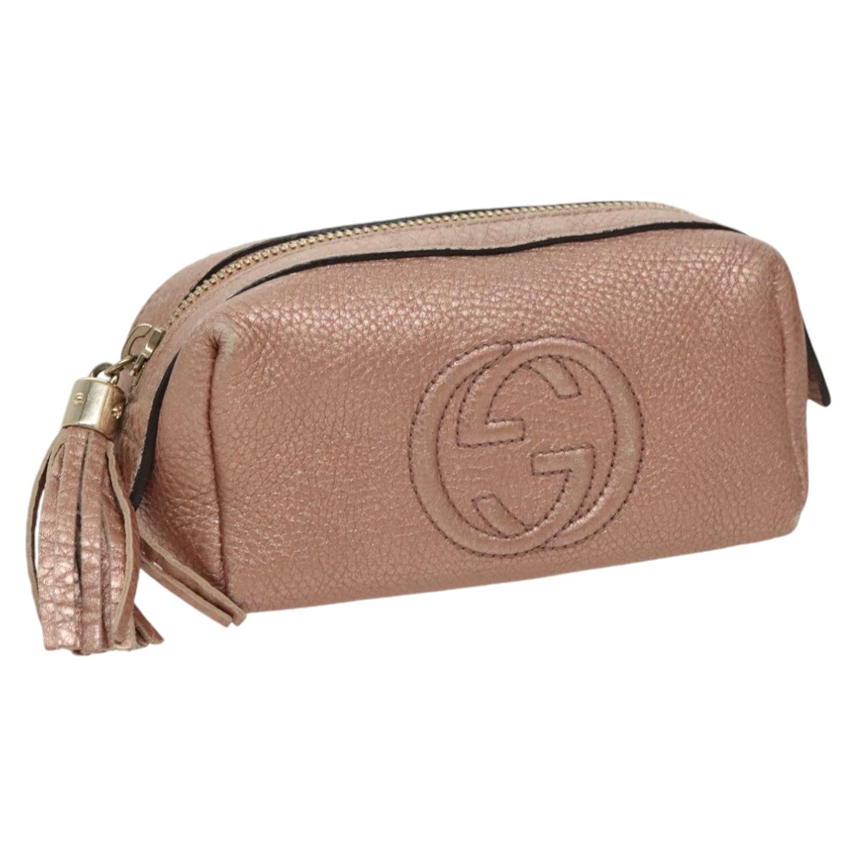 GUCCI Pouch Leather Pink Gold 308634 Auth fm4022