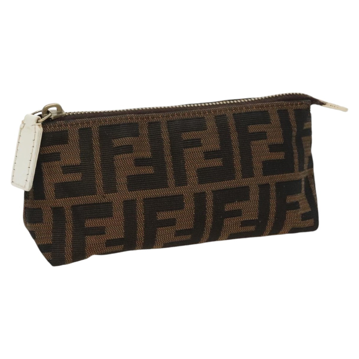 FENDI Zucca Canvas Pouch Brown Black Silver Auth fm4028