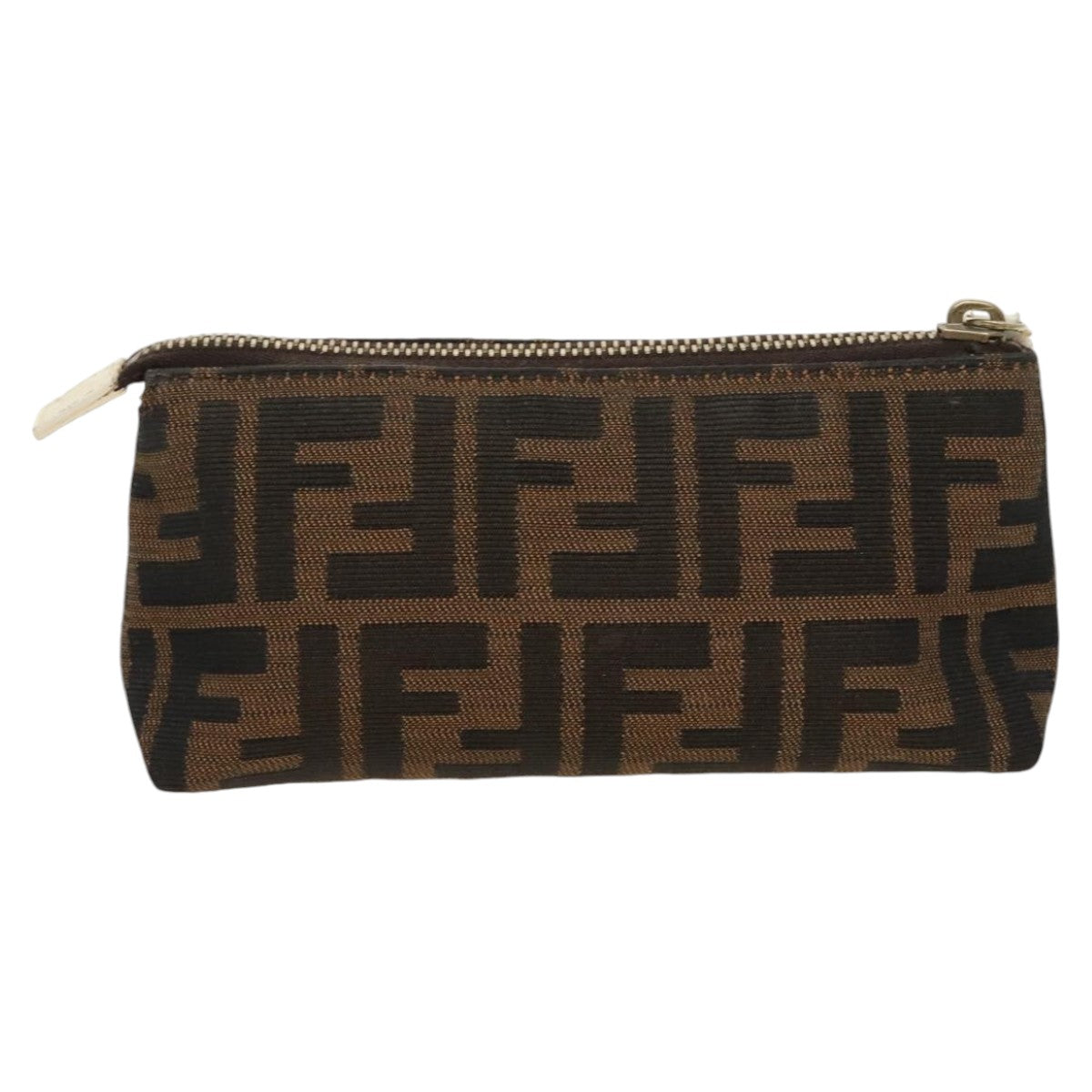 FENDI Zucca Canvas Pouch Brown Black Silver Auth fm4028