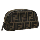 FENDI Zucca Canvas Pouch Brown Black Auth fm4029-1