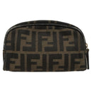 FENDI Zucca Canvas Pouch Brown Black Auth fm4029-2