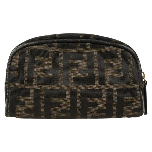 FENDI Zucca Canvas Pouch Brown Black Auth fm4029
