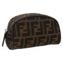 FENDI Zucca Canvas Pouch Brown Black Silver Auth fm4030-1