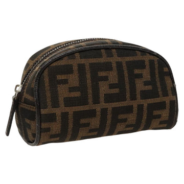 FENDI Zucca Canvas Pouch Brown Black Silver Auth fm4030