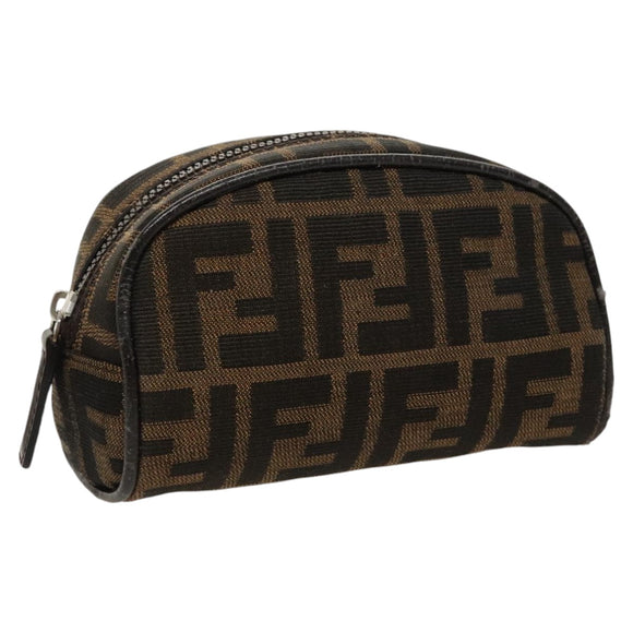 FENDI Zucca Canvas Pouch Brown Black Silver Auth fm4030