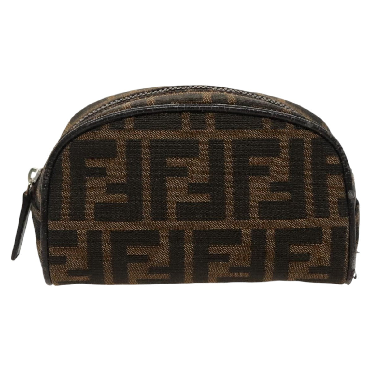 FENDI Zucca Canvas Pouch Brown Black Silver Auth fm4030