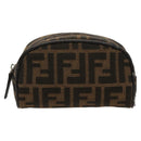 FENDI Zucca Canvas Pouch Brown Black Silver Auth fm4030-13