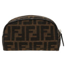 FENDI Zucca Canvas Pouch Brown Black Silver Auth fm4030-2