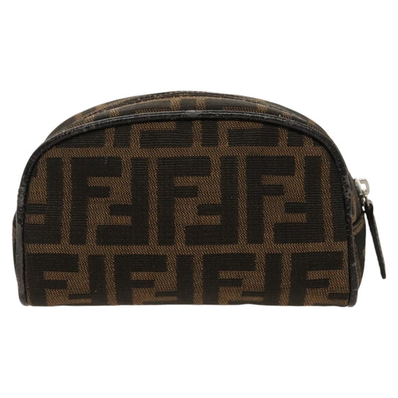 FENDI Zucca Canvas Pouch Brown Black Silver Auth fm4030