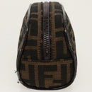 FENDI Zucca Canvas Pouch Brown Black Silver Auth fm4030-3