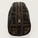 FENDI Zucca Canvas Pouch Brown Black Silver Auth fm4030-4