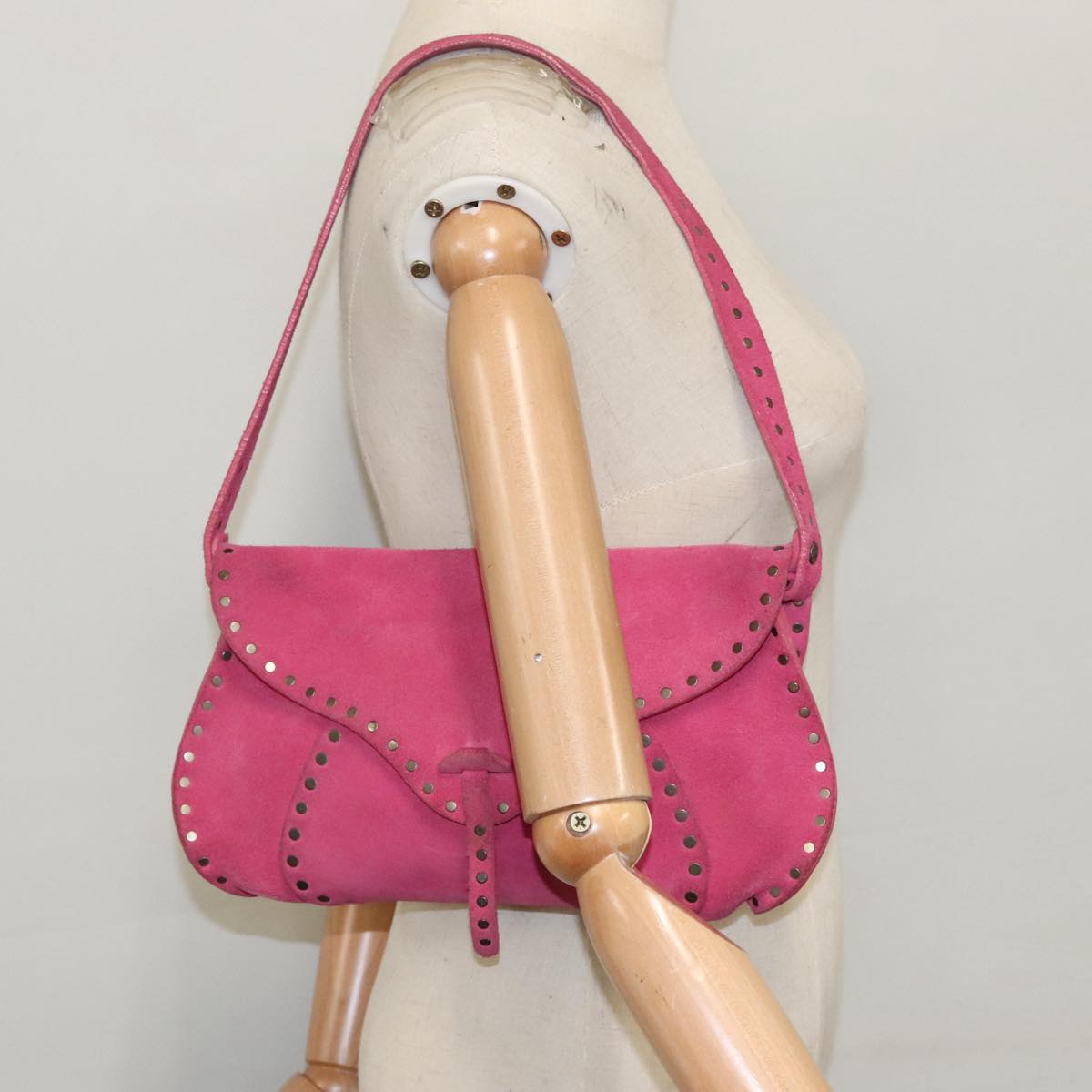 CELINE Shoulder Bag Suede Pink Auth fm4052