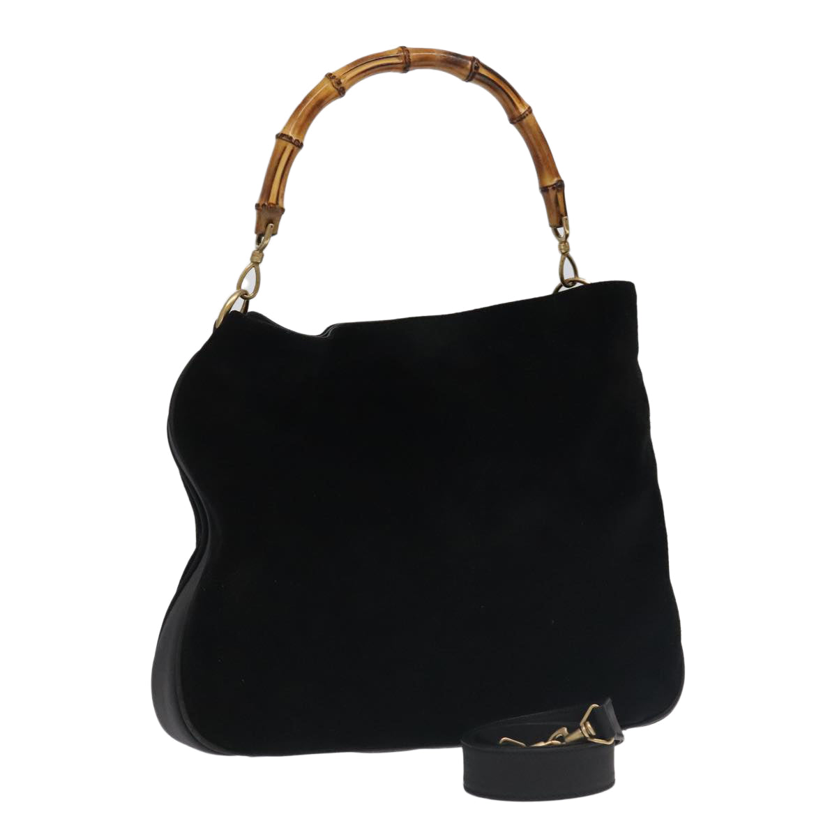 GUCCI Bamboo Hand Bag Suede 2way Black Gold 001 1014 1577 Auth fm4060