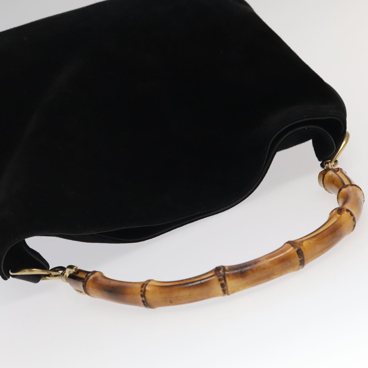 GUCCI Bamboo Hand Bag Suede 2way Black Gold 001 1014 1577 Auth fm4060