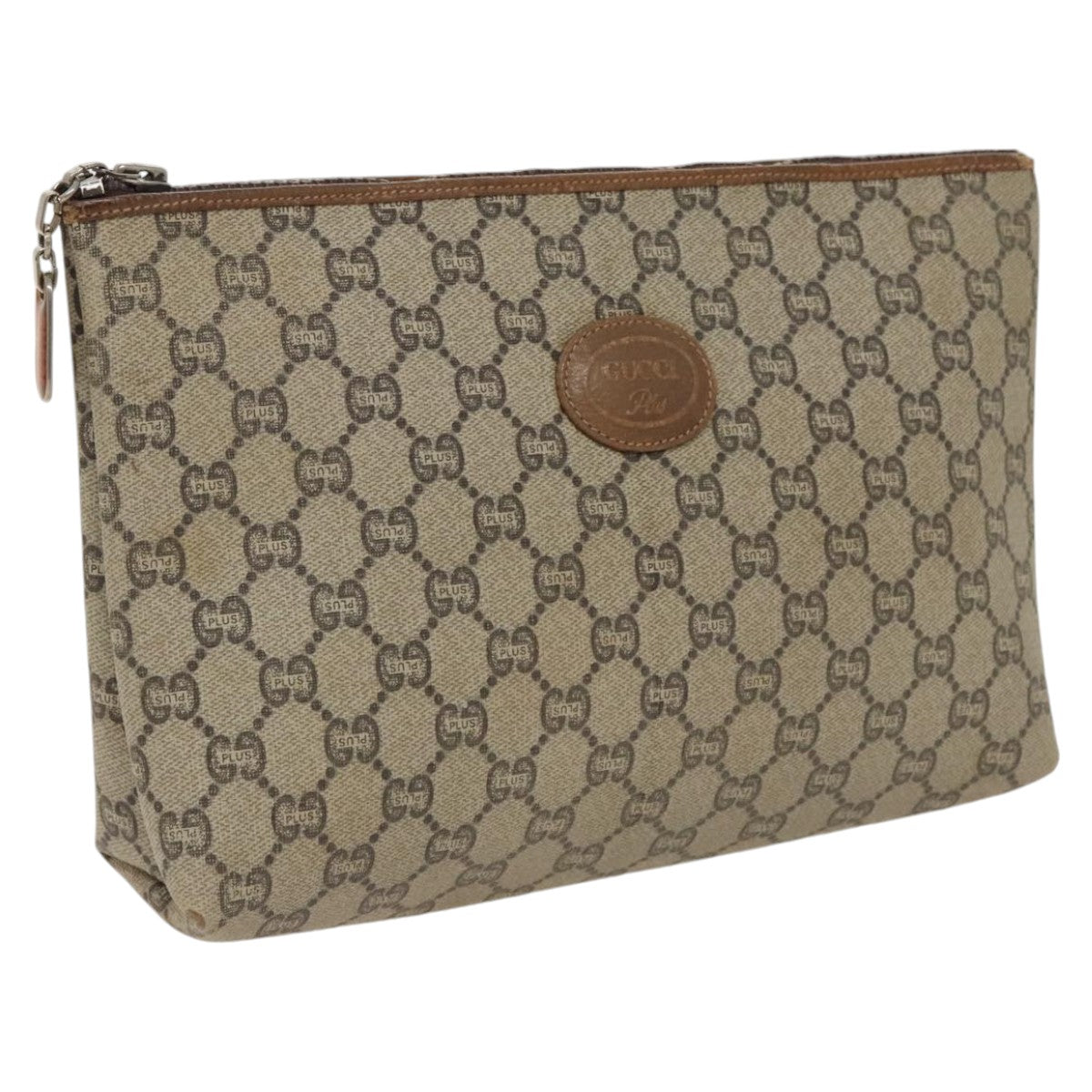 GUCCI GG Plus Supreme Clutch Bag PVC Leather Beige Auth fm4064