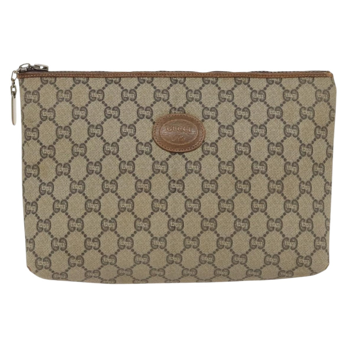 GUCCI GG Plus Supreme Clutch Bag PVC Leather Beige Auth fm4064