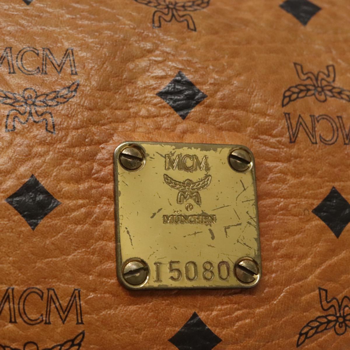 MCM Vicetos Logogram Clutch Bag PVC Leather Black Gold Auth fm4065