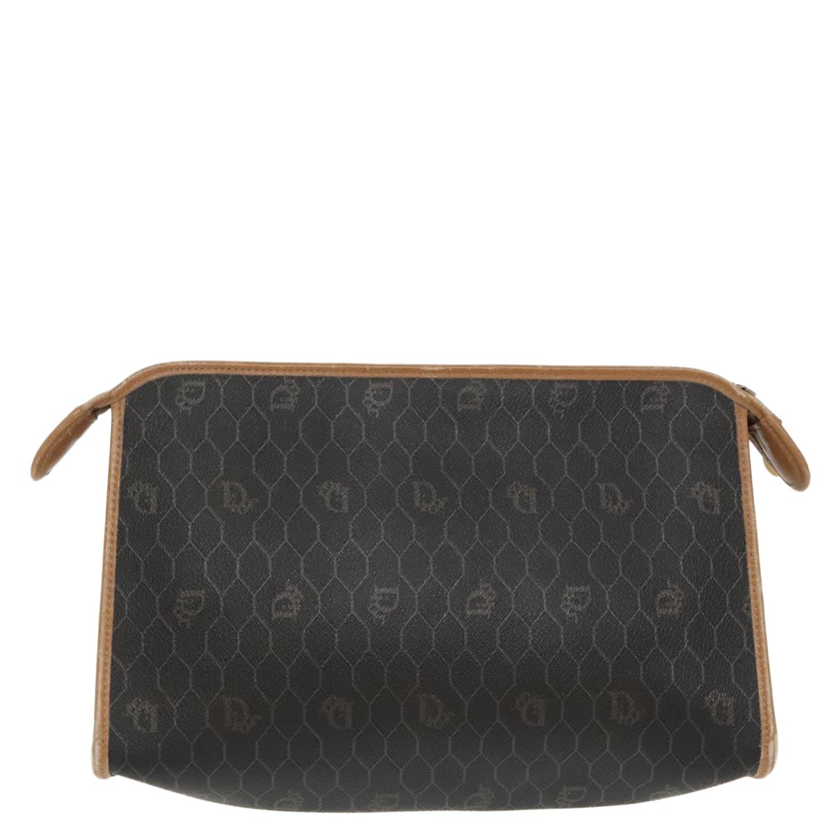 Christian Dior Honeycomb Canvas Clutch Bag PVC Leather Black Gold Auth fm4066 - 0