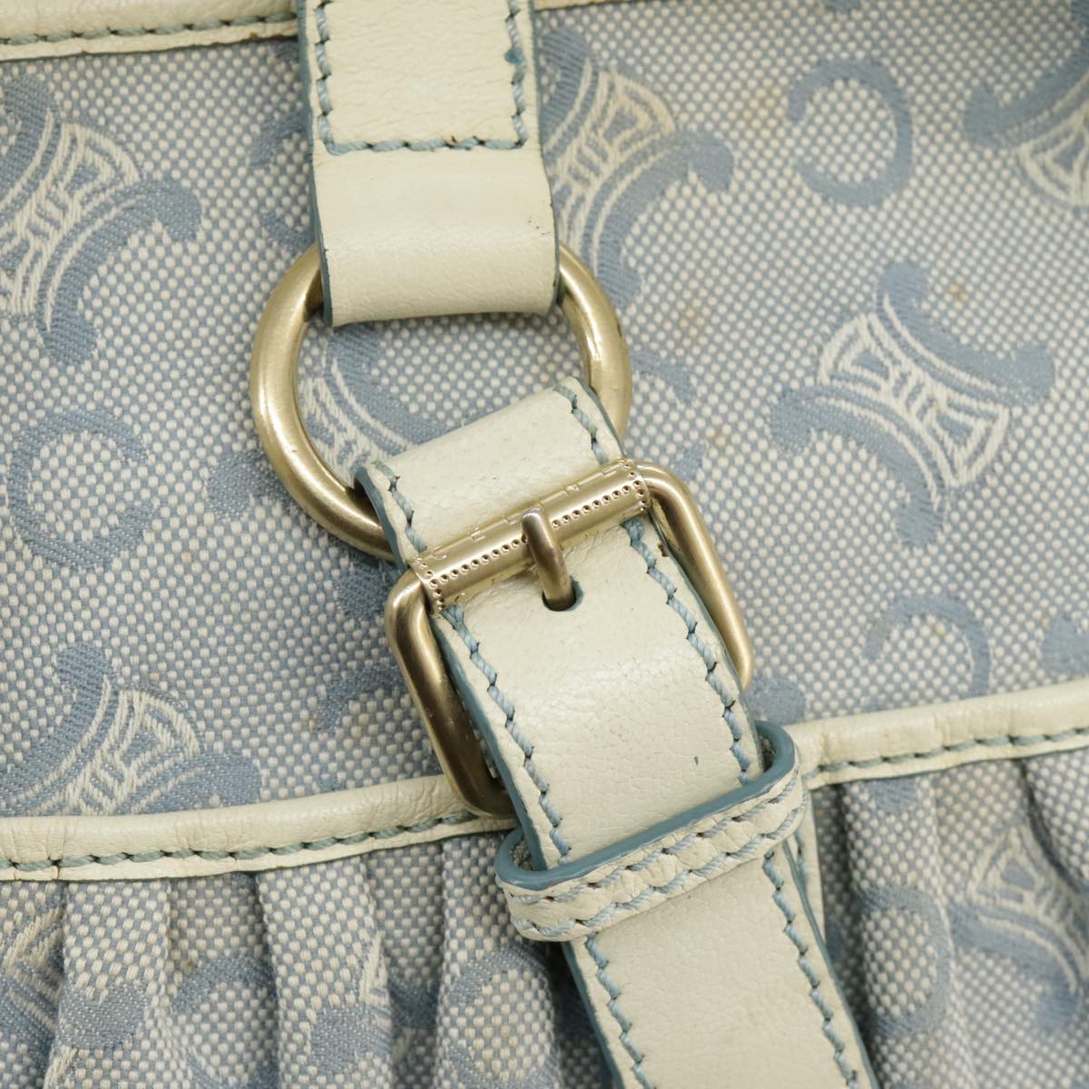 CELINE C Macadam Canvas Tote Bag Blue Gold Auth fm4072