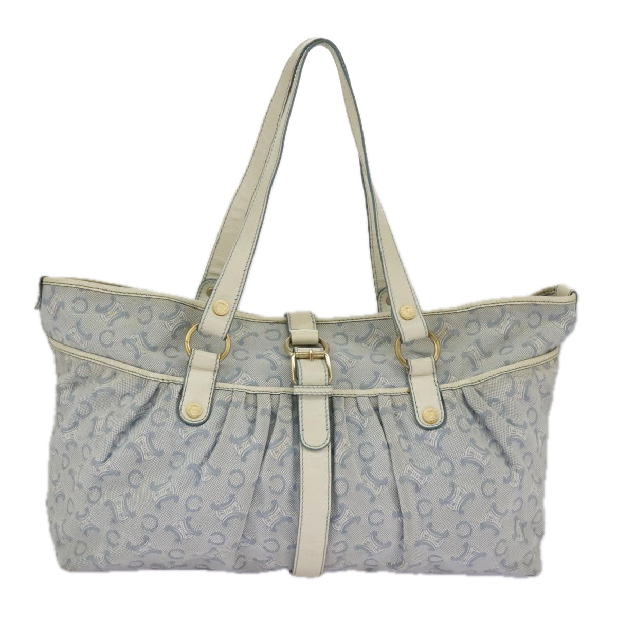 CELINE C Macadam Canvas Tote Bag Blue Gold Auth fm4072