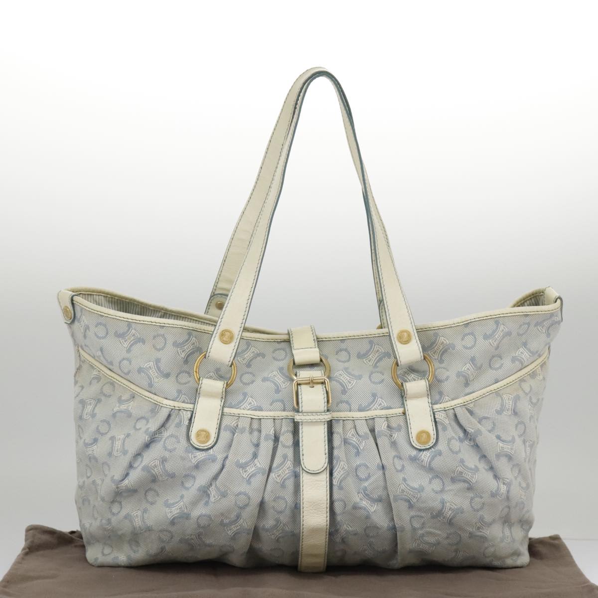 CELINE C Macadam Canvas Tote Bag Blue Gold Auth fm4072