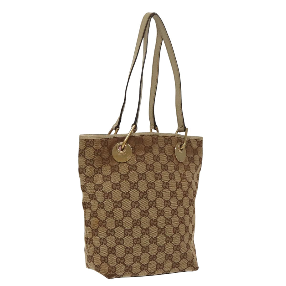 GUCCI GG Canvas Tote Bag Beige Gold 120840 Auth fm4073