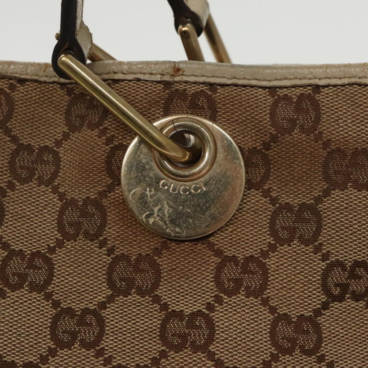 GUCCI GG Canvas Tote Bag Beige Gold 120840 Auth fm4073