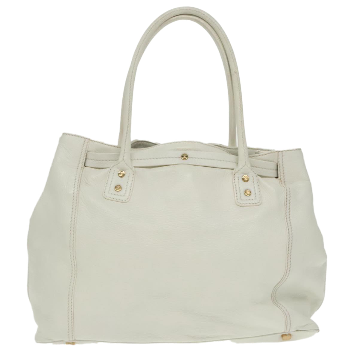 CELINE Tote Bag Leather White Gold Auth fm4074 - 0