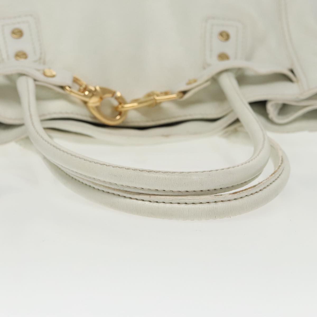 CELINE Tote Bag Leather White Gold Auth fm4074