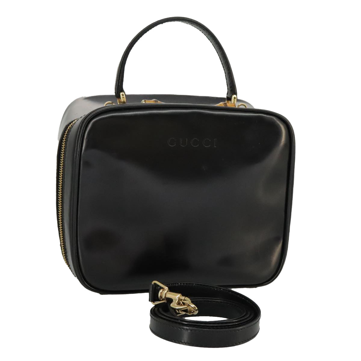 GUCCI Bamboo Hand Bag Patent leather 2way Black Gold 000 270 0323 Auth fm4078