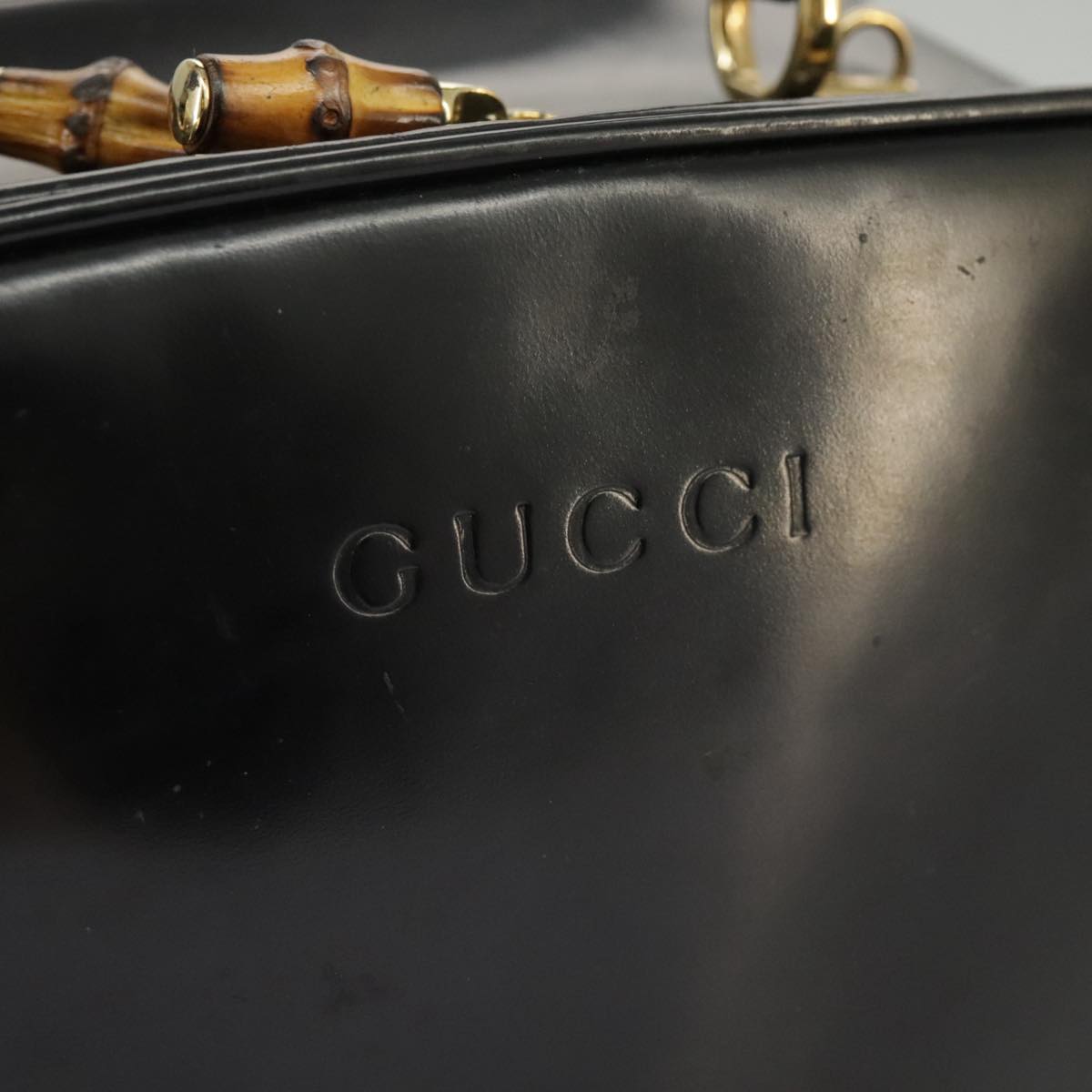 GUCCI Bamboo Hand Bag Patent leather 2way Black Gold 000 270 0323 Auth fm4078