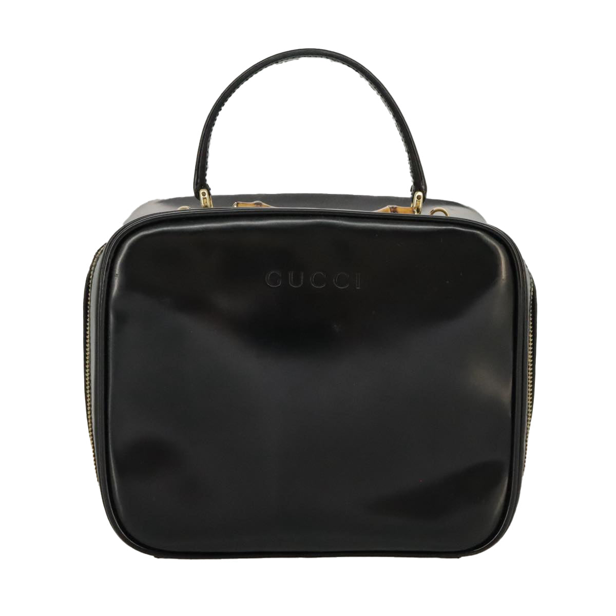 GUCCI Bamboo Hand Bag Patent leather 2way Black Gold 000 270 0323 Auth fm4078