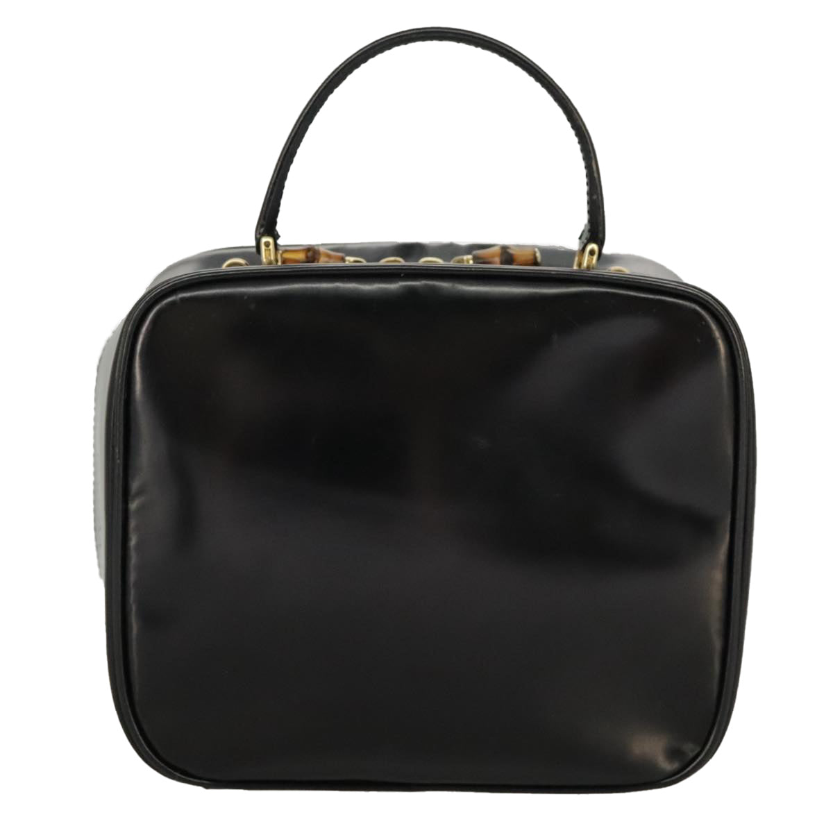 GUCCI Bamboo Hand Bag Patent leather 2way Black Gold 000 270 0323 Auth fm4078 - 0