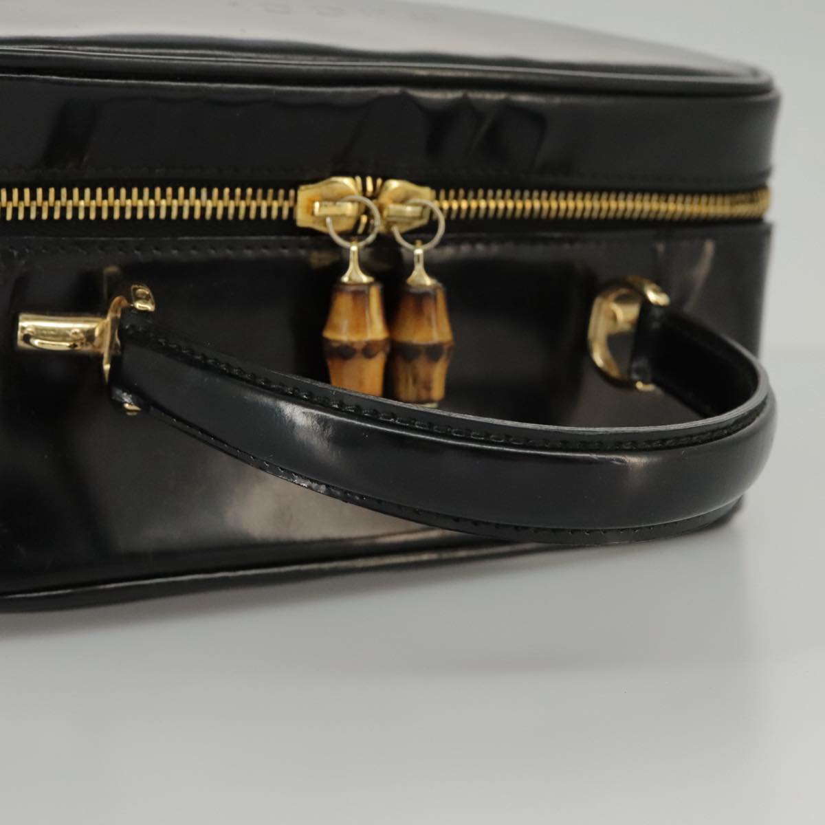 GUCCI Bamboo Hand Bag Patent leather 2way Black Gold 000 270 0323 Auth fm4078