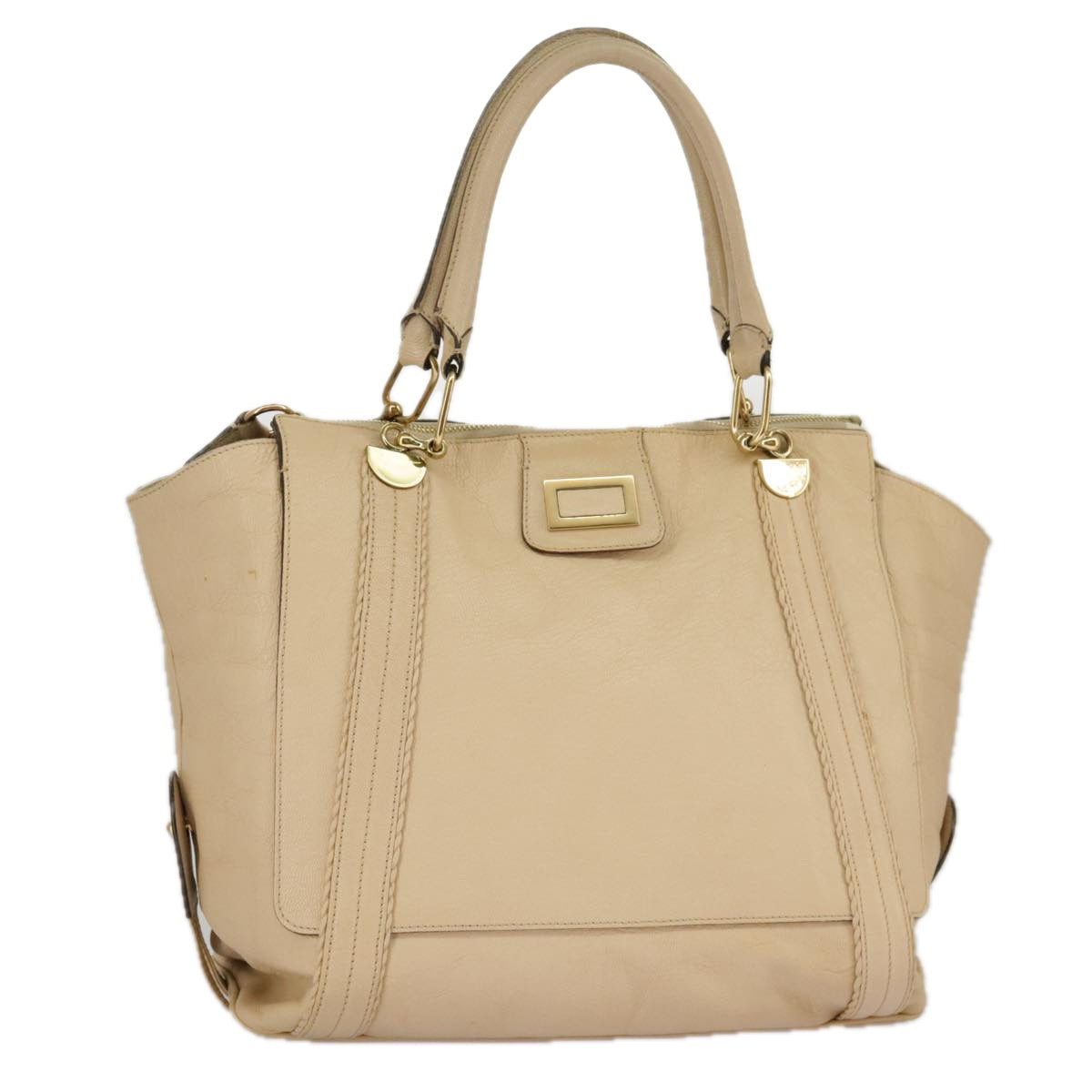 Chloe Tote Bag Leather Beige Gold Auth fm4079