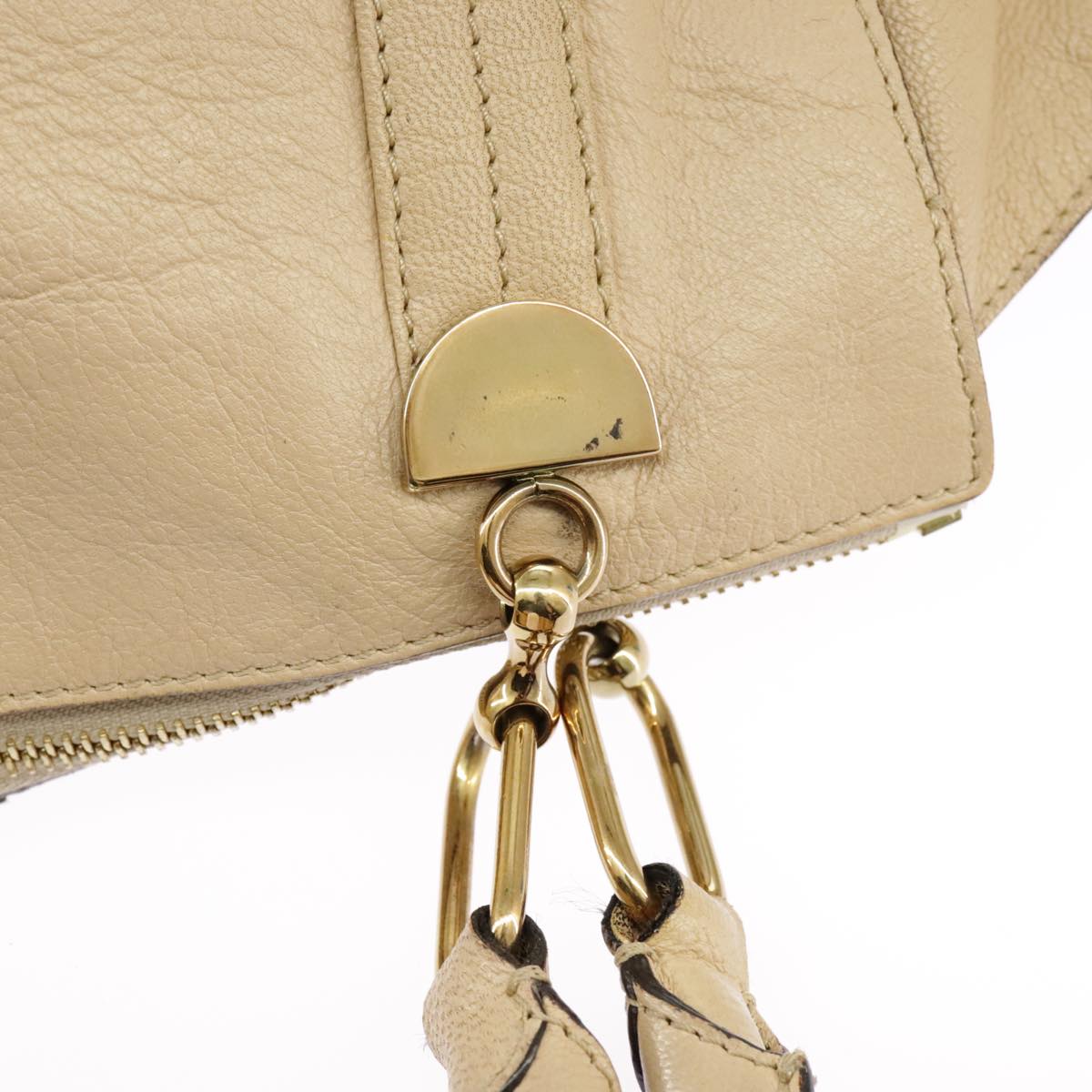 Chloe Tote Bag Leather Beige Gold Auth fm4079