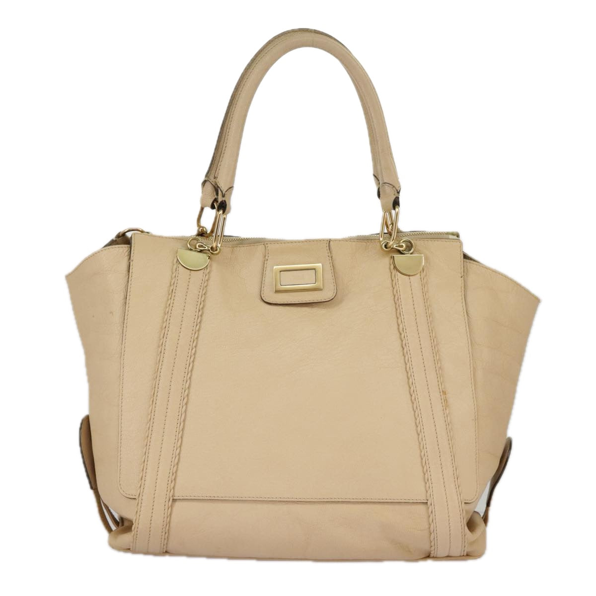 Chloe Tote Bag Leather Beige Gold Auth fm4079 - 0